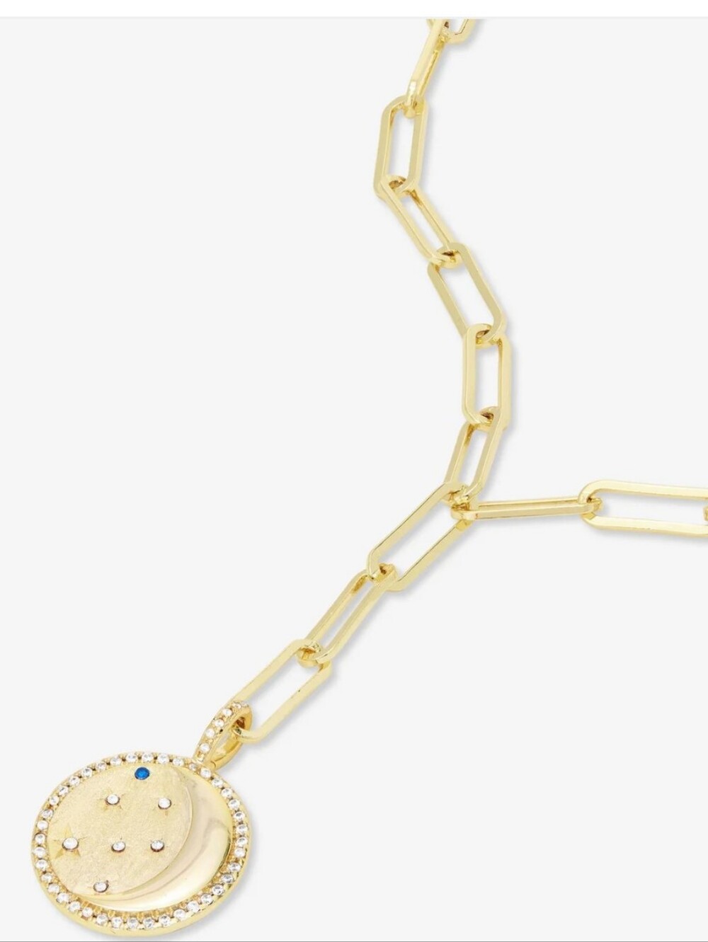 Melinda Maria You're a Star Lariat Gold Blue Sapphire Paper Clip Moon Necklace - Picture 2 of 4